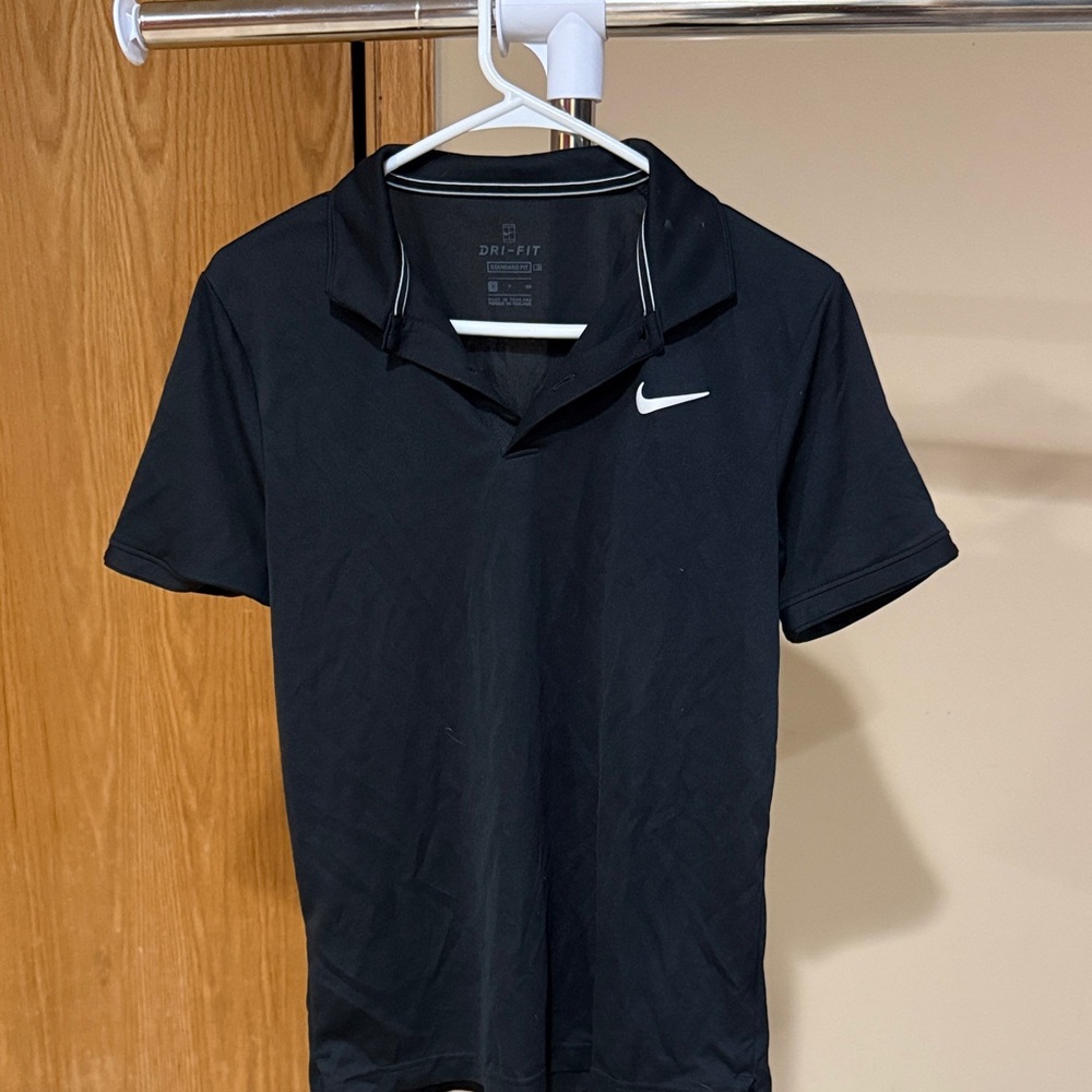 Nike Men's Polo Shirt in Black with White Swoosh